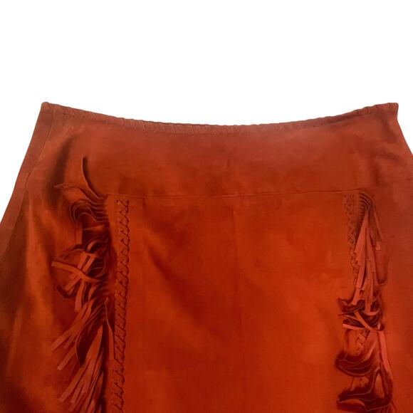 Tamara Mellon Fringed Boho Suede Skirt Burnt Orange 6 $895 - Picture 15 of 16